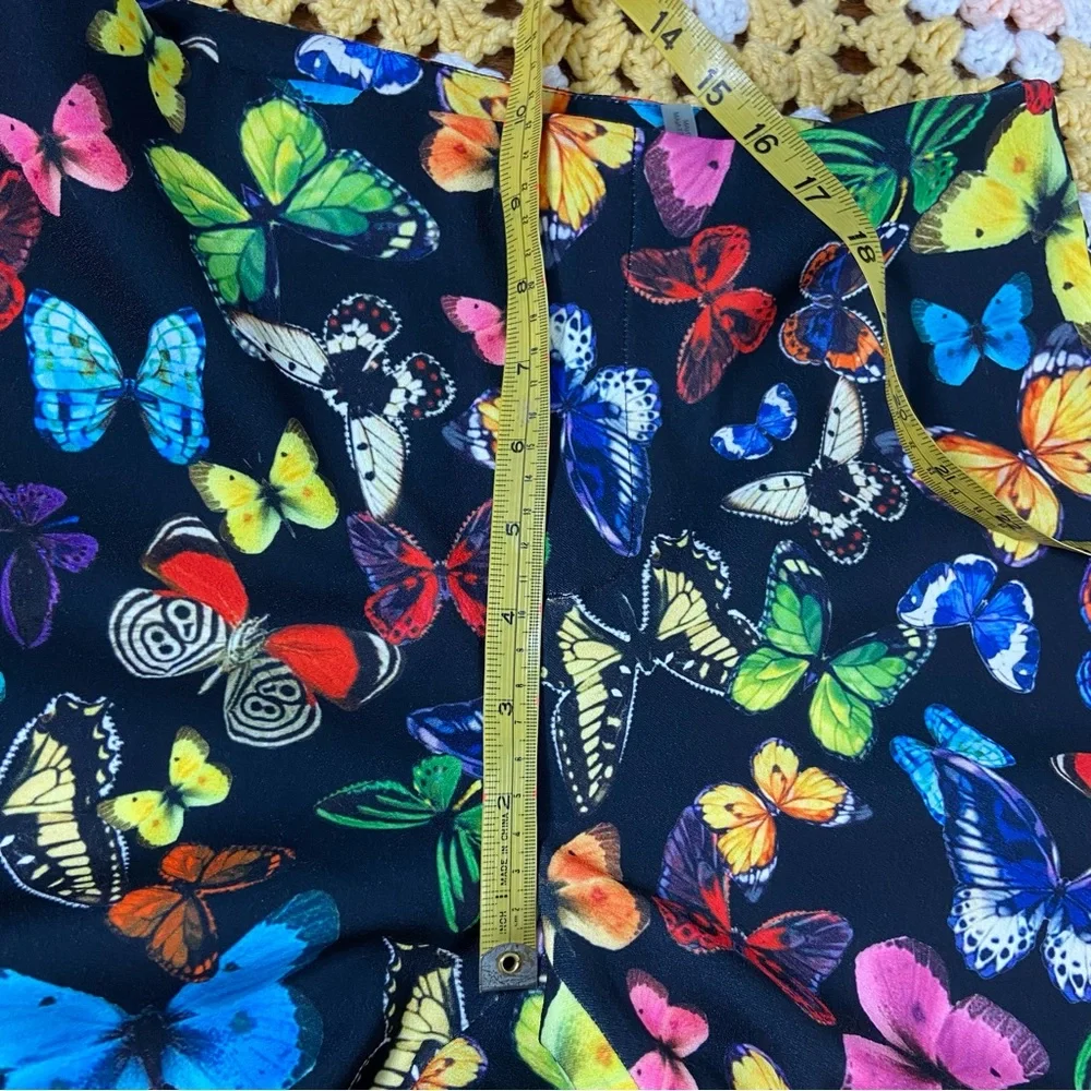 Alice + Olivia Teeny Rainbow Butterfly Print Flare Bell Bottom Pants Size 4 - Picture 13 of 16